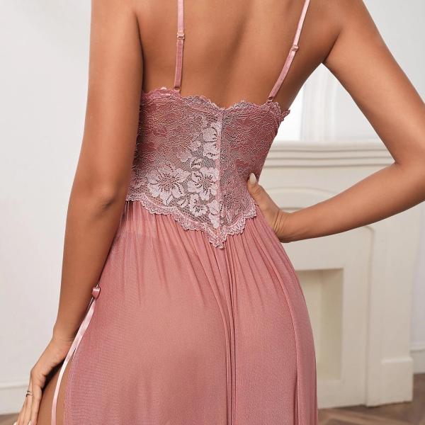 New Dreams Pembe Dantel Şeffaf Gecelik, İnce Askılı Romantik Transparan seksi şık Kadın gece elbisesi