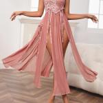 New Dreams Pembe Dantel Şeffaf Gecelik, İnce Askılı Romantik Transparan seksi şık Kadın gece elbisesi